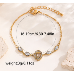 Elegante Ropa De Calle Oval Flor Acero Titanio chapados en oro de 18k Cristal Artificial Pulsera Al Mayoreo