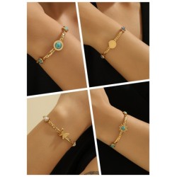 Elegante Ropa De Calle Humano Floral Ditsy Mariposa Acero Titanio chapados en oro de 18k Turquesa Pulsera Al Mayoreo