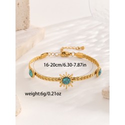 Elegante Ropa De Calle Humano Floral Ditsy Mariposa Acero Titanio chapados en oro de 18k Turquesa Pulsera Al Mayoreo