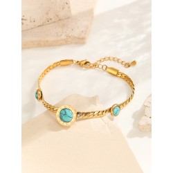 Elegante Ropa De Calle Humano Floral Ditsy Mariposa Acero Titanio chapados en oro de 18k Turquesa Pulsera Al Mayoreo