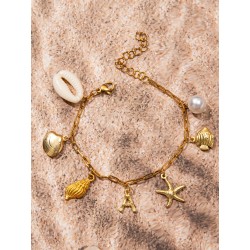 Estilo marino Letra Estrella De Mar Concha Acero inoxidable 304 Pulsera Al Mayoreo