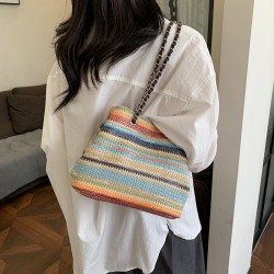 Mujeres Medio Material especial Raya Estilo Clásico Ropa De Calle Hilo De Coser Balde Hebilla Magnética Bolso Bandolera