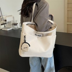 Mujeres Grande Lienzo Color Sólido Básico Estilo Preppy Hilo De Coser Cuadrado Cremallera Bolso De Mano