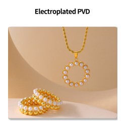 Joyería Al Por Mayor Elegante Ronda Acero inoxidable 304 Perlas Artificiales chapados en oro de 18k Enchapado Embutido Anillos C