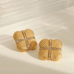 1 Par Elegante Estilo Simple Cuadrado Acero inoxidable 304 Circón chapados en oro de 18k Pendientes