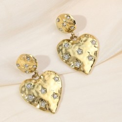 1 Par Estilo IG Dulce Forma De Corazón Embutido Acero inoxidable 304 Circón Pendientes De Gota