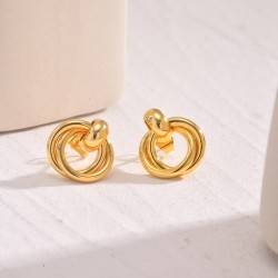 1 Par Estilo Simple Anillo Doble Cobre chapados en oro de 18k Pendientes De Gota