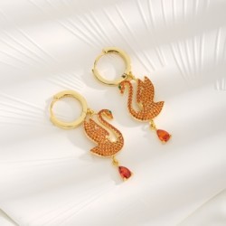 1 Pieza Elegante Estilo Simple Brillante Cisne Gotitas De Agua Embutido Cobre Circón chapados en oro de 18k Pendientes De Gota