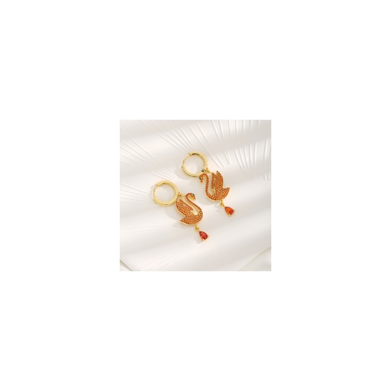 1 Pieza Elegante Estilo Simple Brillante Cisne Gotitas De Agua Embutido Cobre Circón chapados en oro de 18k Pendientes De Gota