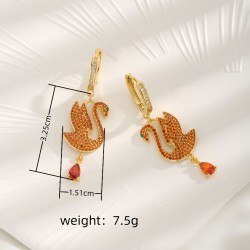 1 Pieza Elegante Estilo Simple Brillante Cisne Gotitas De Agua Embutido Cobre Circón chapados en oro de 18k Pendientes De Gota