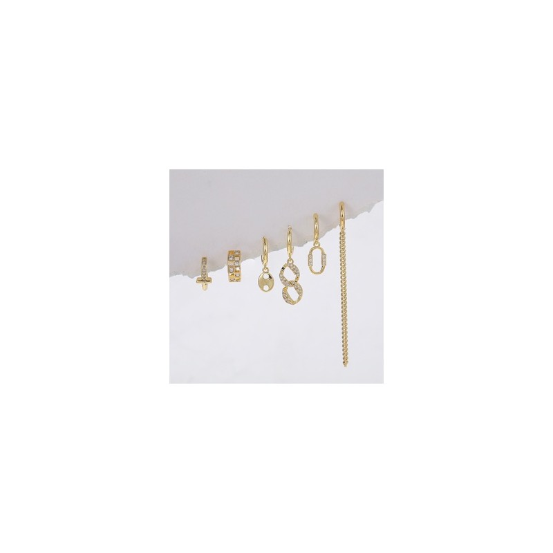 6 Piezas Dulce Estilo Simple Geométrico Cadena Embutido Latón Circón chapados en oro de 18k Pendientes De Gota Aretes