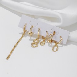 6 Piezas Dulce Estilo Simple Geométrico Cadena Embutido Latón Circón chapados en oro de 18k Pendientes De Gota Aretes