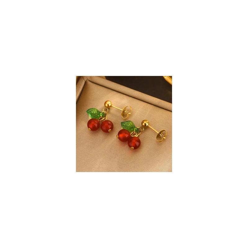 1 Par Lindo Dulce Fruta Enchapado Acero inoxidable 304 chapados en oro de 18k Pendientes De Gota