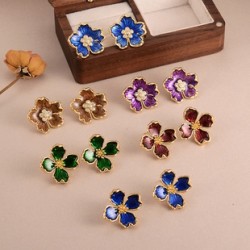 1 Par Estilo Simple Estilo Clásico Flor Embutido Cobre Circón Oro De 18 Quilates Pendientes