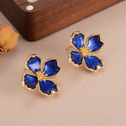 1 Par Estilo Simple Estilo Clásico Flor Embutido Cobre Circón Oro De 18 Quilates Pendientes