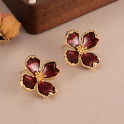 1 Par Estilo Simple Estilo Clásico Flor Embutido Cobre Circón Oro De 18 Quilates Pendientes