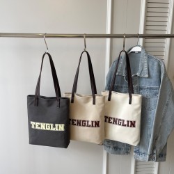 Mujeres Medio Tela Letra Básico Estilo Preppy Hilo De Coser Cuadrado Cremallera Bolsa De Lona