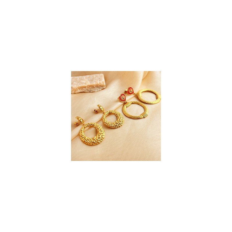 1 Par Elegante Glamour Ronda Forma De Corazón Pulido Acero inoxidable 304 chapados en oro de 18k Pendientes De Gota