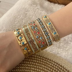 Estilo Vintage Oval Acero inoxidable 304 chapados en oro de 18k Turquesa Brazalete Al Mayoreo