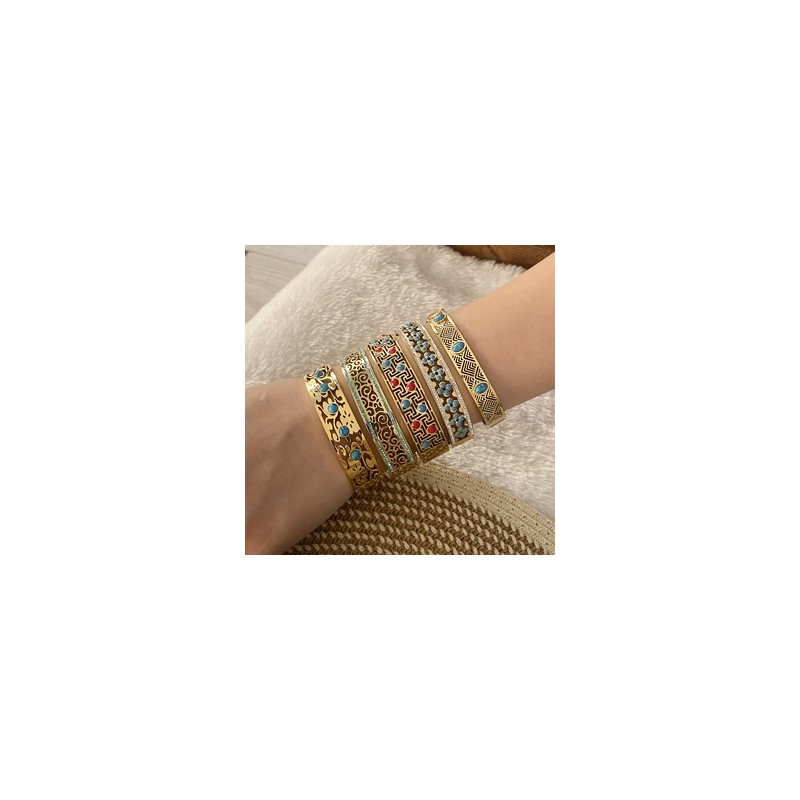 Estilo Vintage Oval Acero inoxidable 304 chapados en oro de 18k Turquesa Brazalete Al Mayoreo