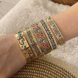 Estilo Vintage Oval Acero inoxidable 304 chapados en oro de 18k Turquesa Brazalete Al Mayoreo