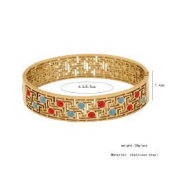 Estilo Vintage Oval Acero inoxidable 304 chapados en oro de 18k Turquesa Brazalete Al Mayoreo