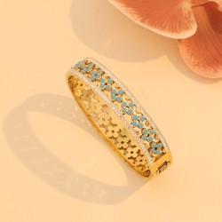 Estilo Vintage Oval Acero inoxidable 304 chapados en oro de 18k Turquesa Brazalete Al Mayoreo