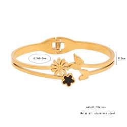 Elegante Estilo Simple Flor Mariposa Acero inoxidable 304 chapados en oro de 18k Circón Brazalete Al Mayoreo