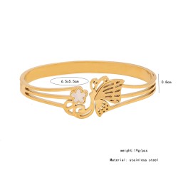 Elegante Estilo Simple Flor Mariposa Acero inoxidable 304 chapados en oro de 18k Circón Brazalete Al Mayoreo