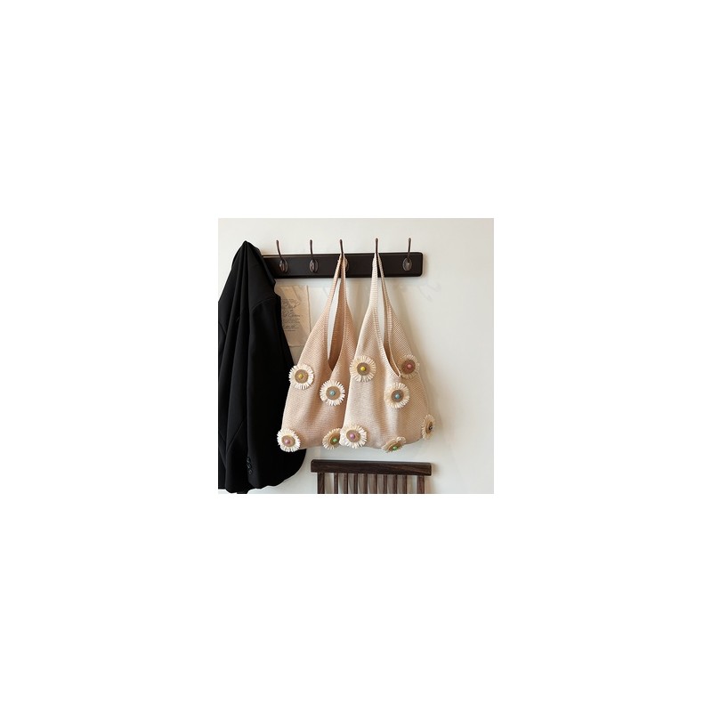 Mujeres Medio Tejer Flor Lindo Estilo Clásico Hilo De Coser Balde Abierto Bolsas De Hombro