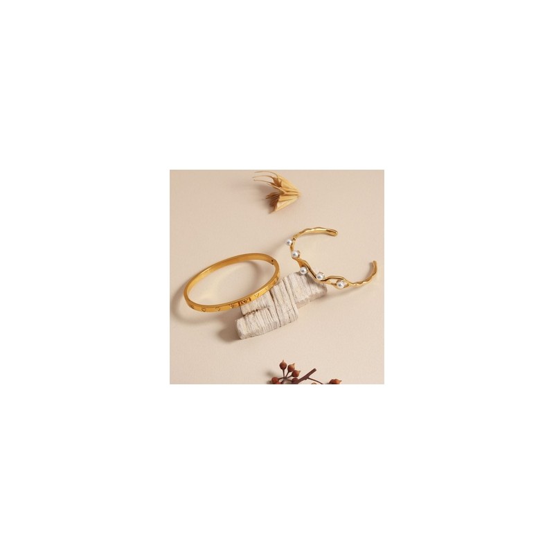 Estilo IG Estilo Simple Nubes Forma De Corazón Flor Acero inoxidable 304 chapados en oro de 18k Perlas Artificiales Brazalete Al