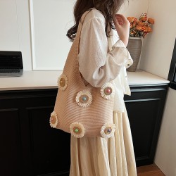 Mujeres Medio Tejer Flor Lindo Estilo Clásico Hilo De Coser Balde Abierto Bolsas De Hombro