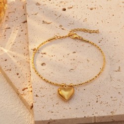 Lindo Dulce Forma De Corazón Acero inoxidable 304 chapados en oro de 18k Brazalete Al Mayoreo