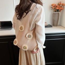 Mujeres Medio Tejer Flor Lindo Estilo Clásico Hilo De Coser Balde Abierto Bolsas De Hombro