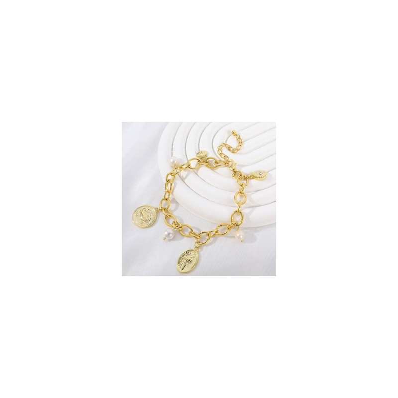 Cobre Chapado En Oro Perla Concha Cangrejo Pulsera
