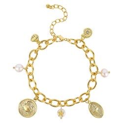Cobre Chapado En Oro Perla Concha Cangrejo Pulsera