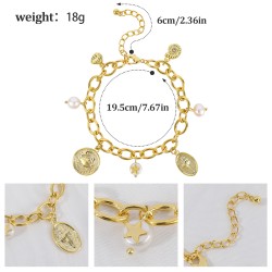 Cobre Chapado En Oro Perla Concha Cangrejo Pulsera