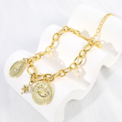 Cobre Chapado En Oro Perla Concha Cangrejo Pulsera