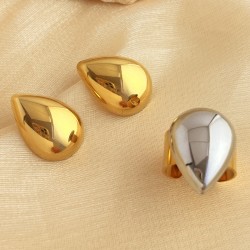 Joyería Al Por Mayor Elegante Estilo Clásico Gotitas De Agua Acero inoxidable 304 chapados en oro de 18k Anillos Aretes