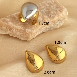 Joyería Al Por Mayor Elegante Estilo Clásico Gotitas De Agua Acero inoxidable 304 chapados en oro de 18k Anillos Aretes