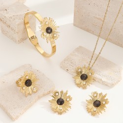 Joyería Al Por Mayor Tropical Estilo Simple Floral Ditsy Flor Acero Titanio chapados en oro de 18k Embutido Conjunto De Joyas