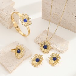 Joyería Al Por Mayor Tropical Estilo Simple Floral Ditsy Flor Acero Titanio chapados en oro de 18k Embutido Conjunto De Joyas